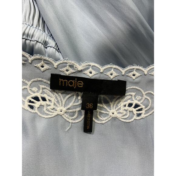 Maje 'Rianny' Blue Lace Trim Long Sleeve Minidress Size 4 - Picture 4 of 5